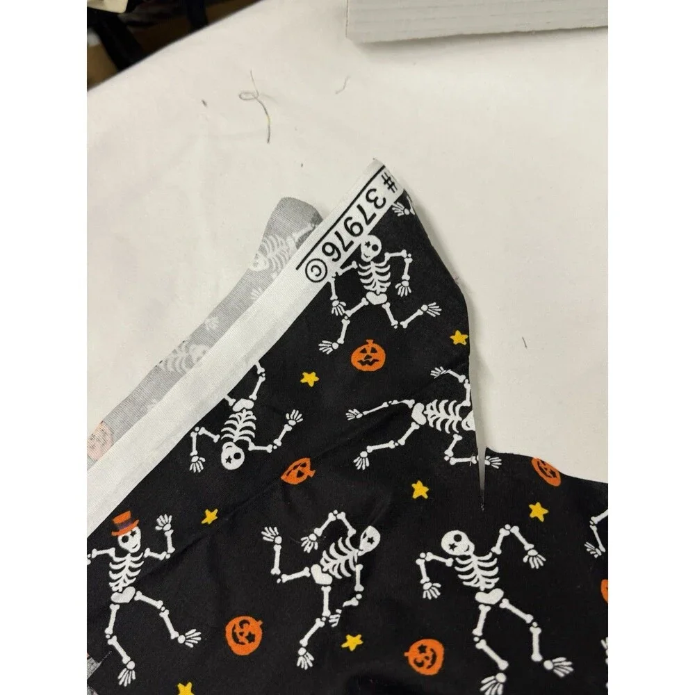 Halloween Cotton Fabric Pieces- Dancing Skeletons & Pumpkins on Black